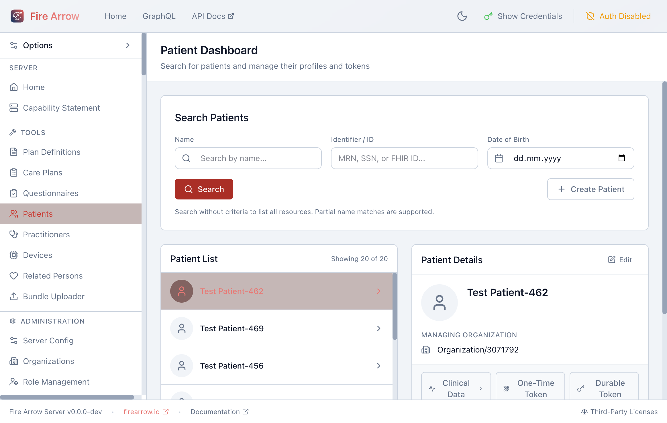 Patient selected with detail panel